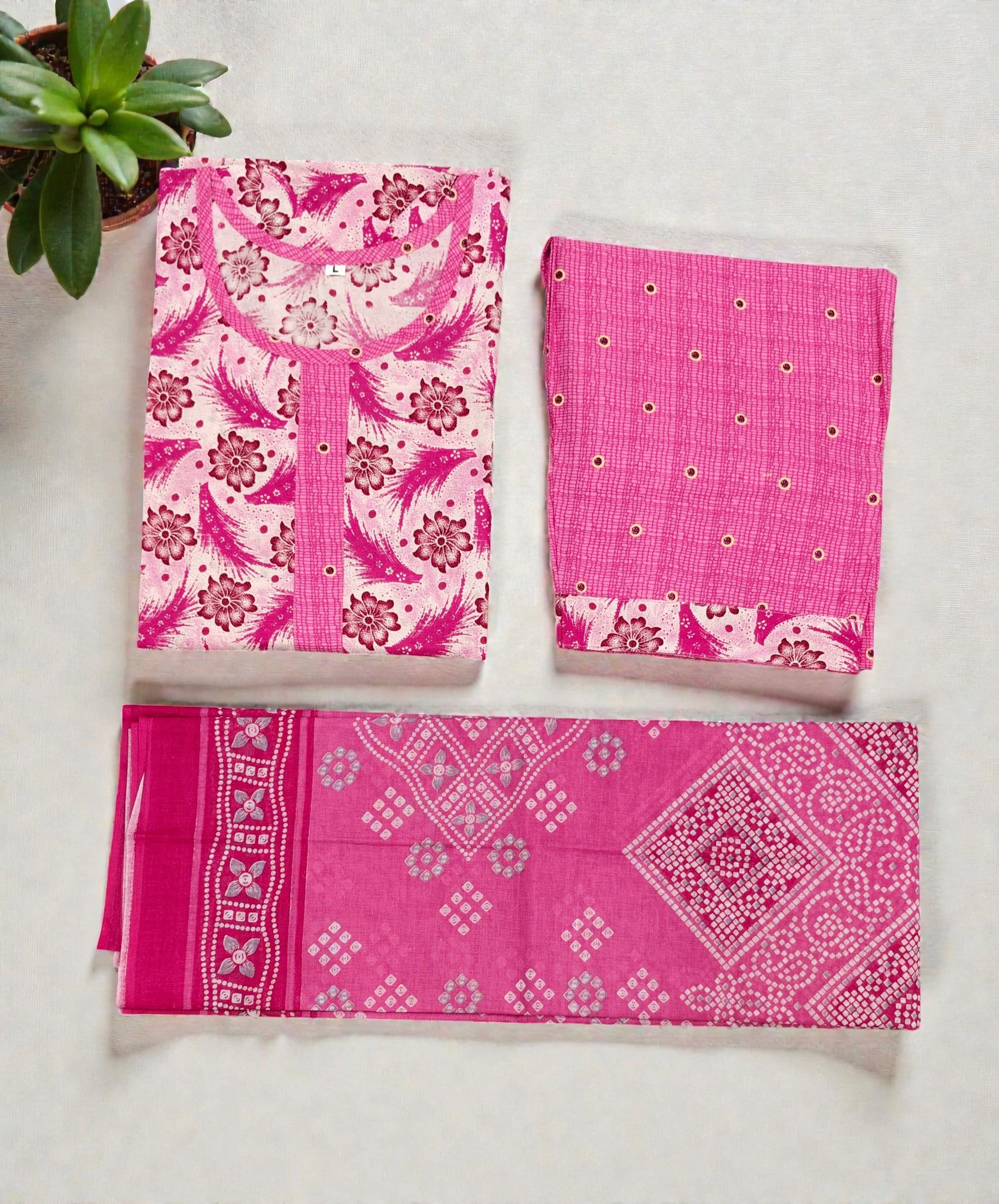 Pink Floral Cotton Kurti Set with Dupatta | Ethnic Wear | ME2 FASHION