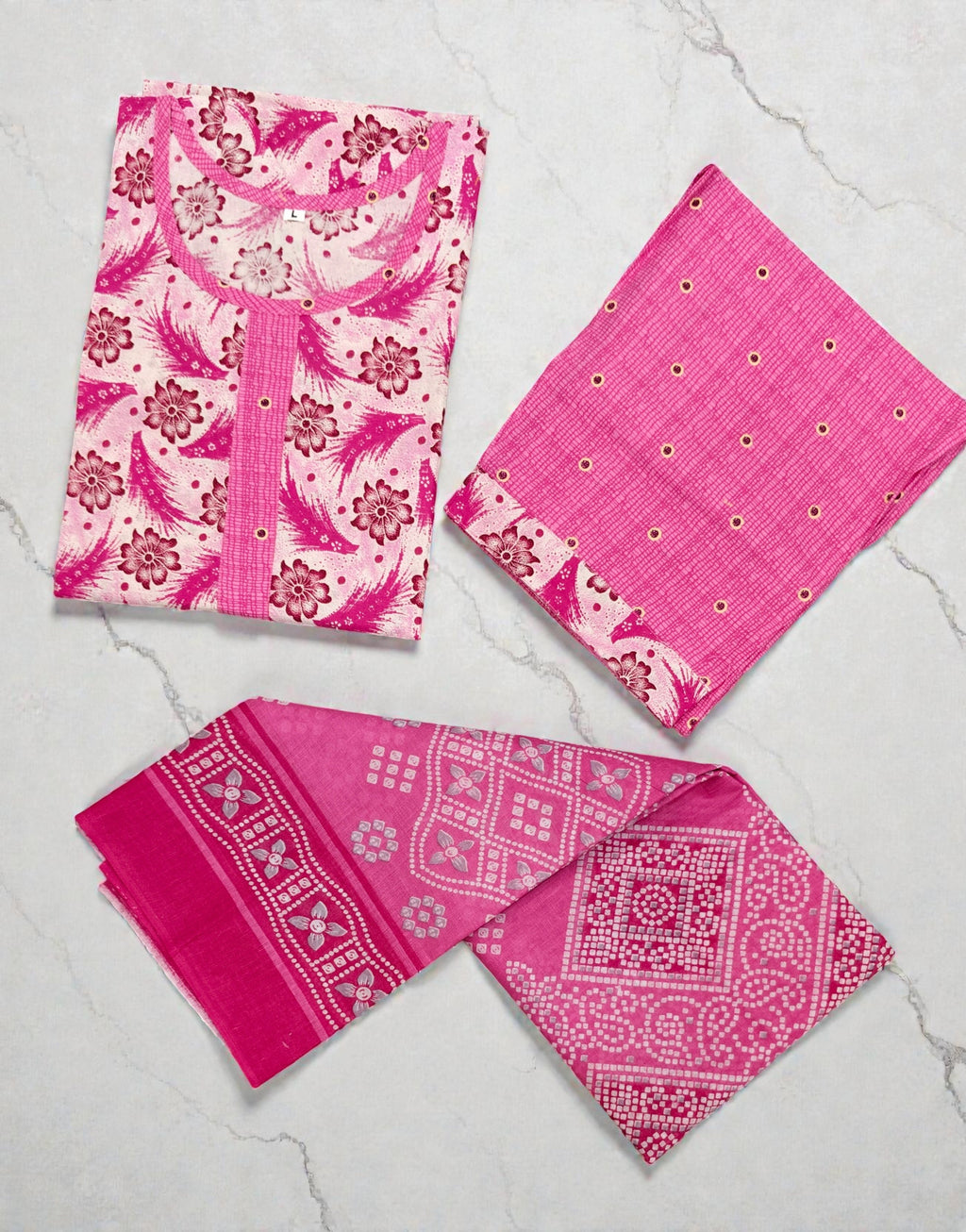 Pink Floral Cotton Kurti Set with Dupatta | Ethnic Wear | ME2 FASHION
