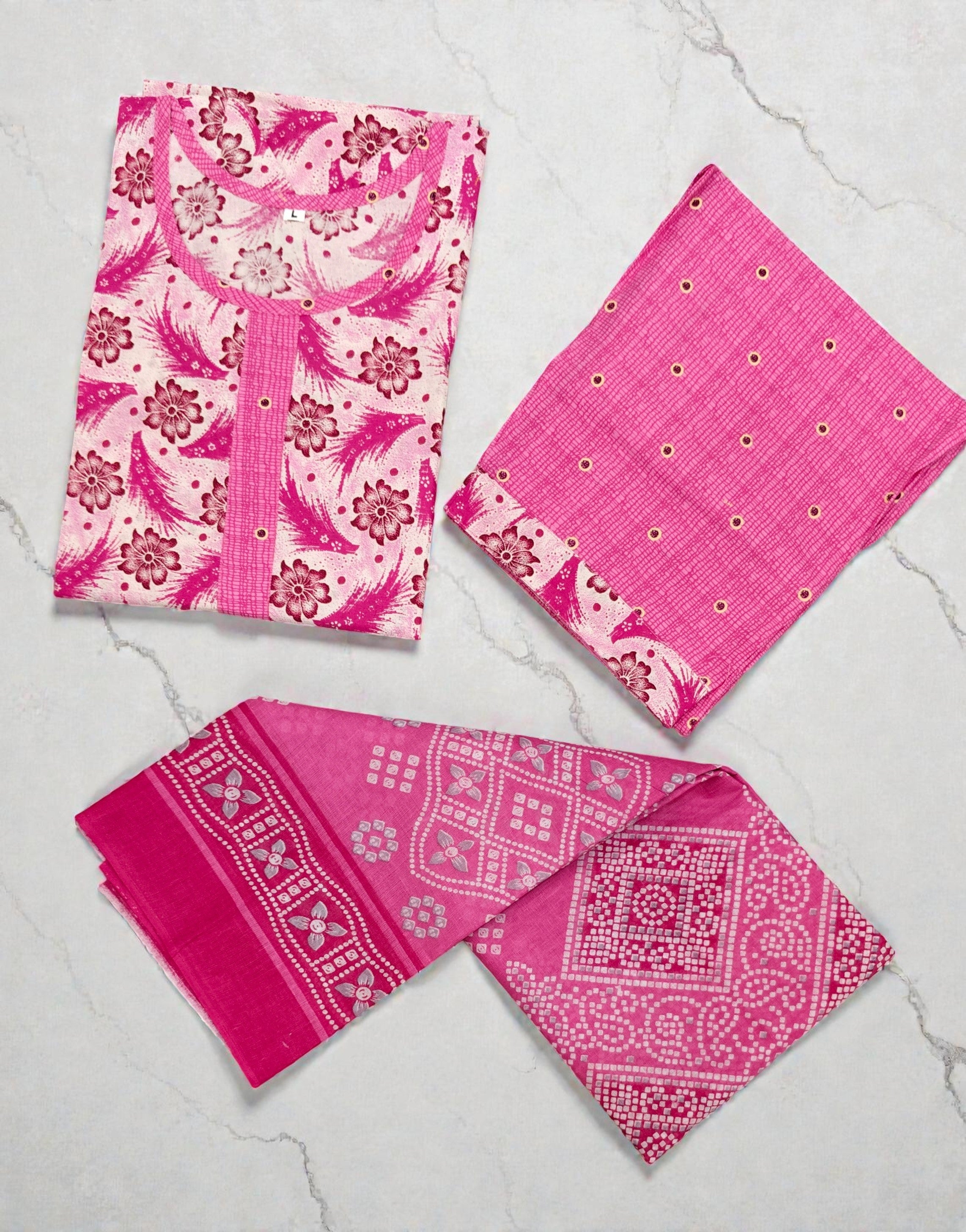 Pink Floral Cotton Kurti Set with Dupatta | Ethnic Wear | ME2 FASHION