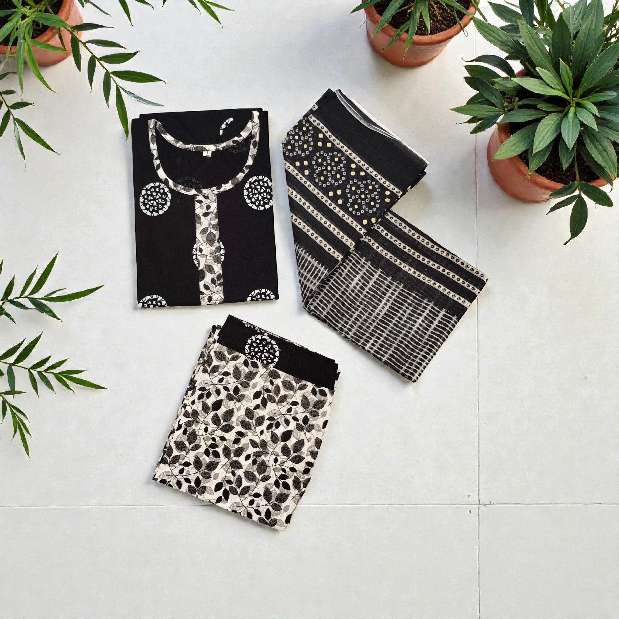 Black cotton kurti with dupatta