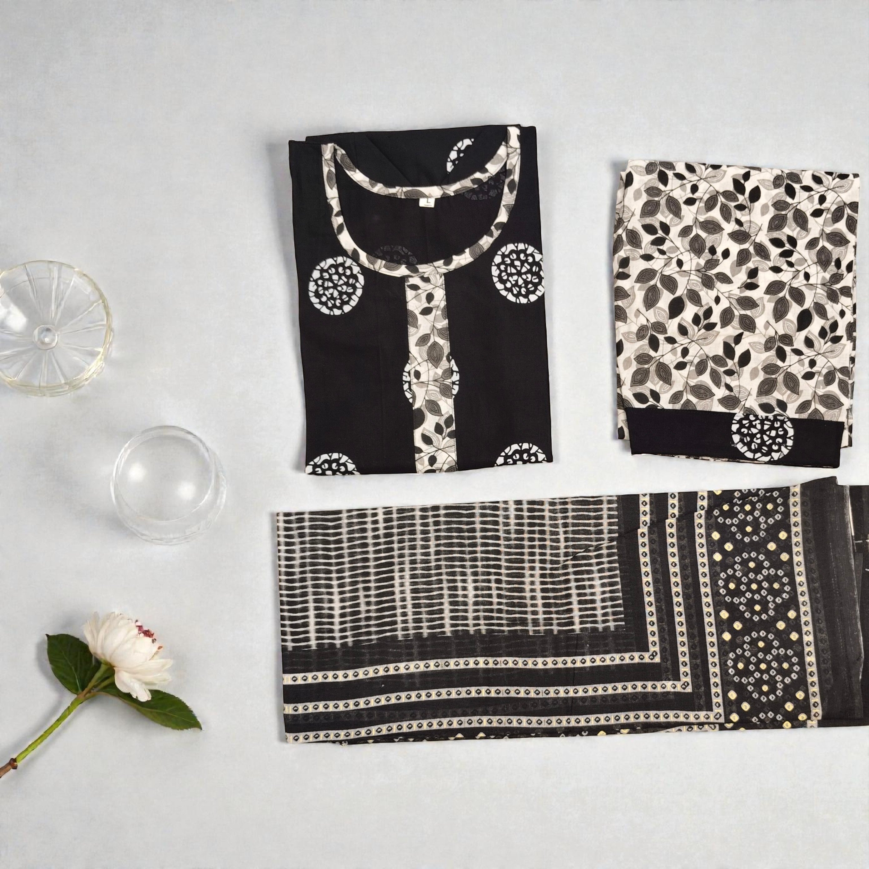 Black cotton kurti with dupatta